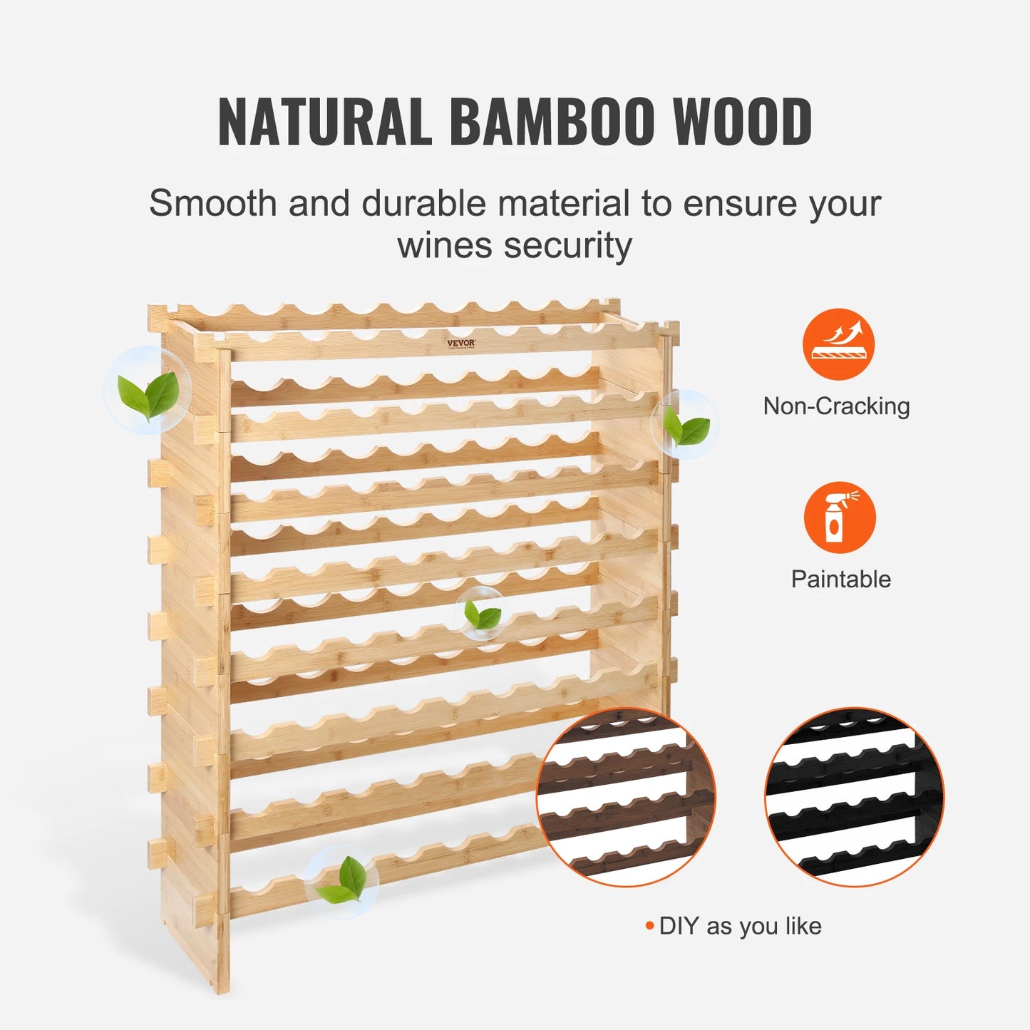 SucceBuy Bamboo Wine Rack 8-Tier Stackable Free Standing Storage