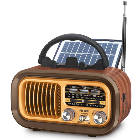 PRUNUS J-150 Retro Bluetooth Radio AM FM Solar Battery