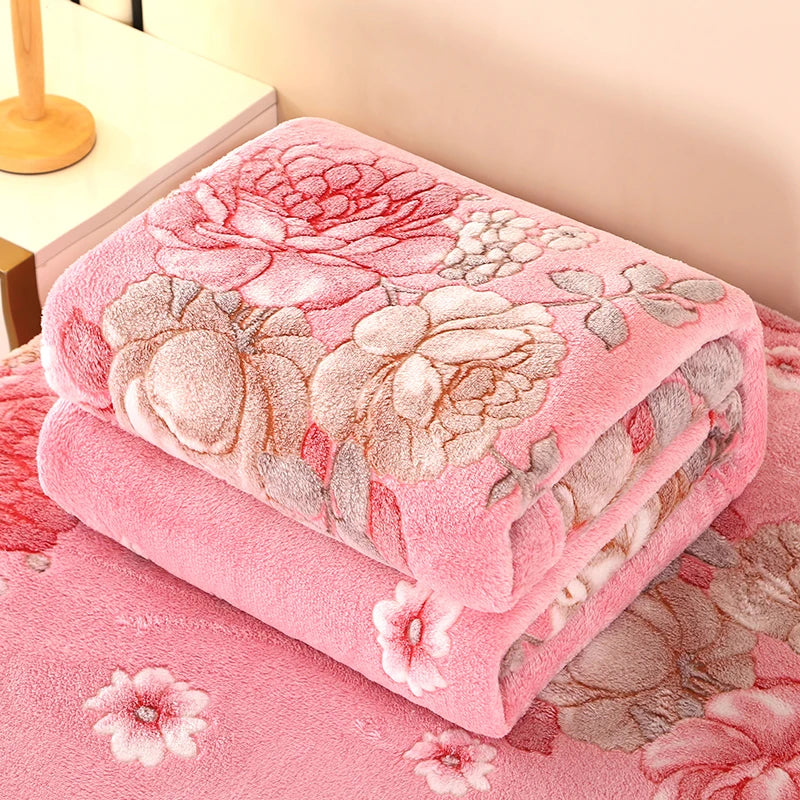 Floral Fleece Bedspread Blanket For Sofa Travel Shawl Home