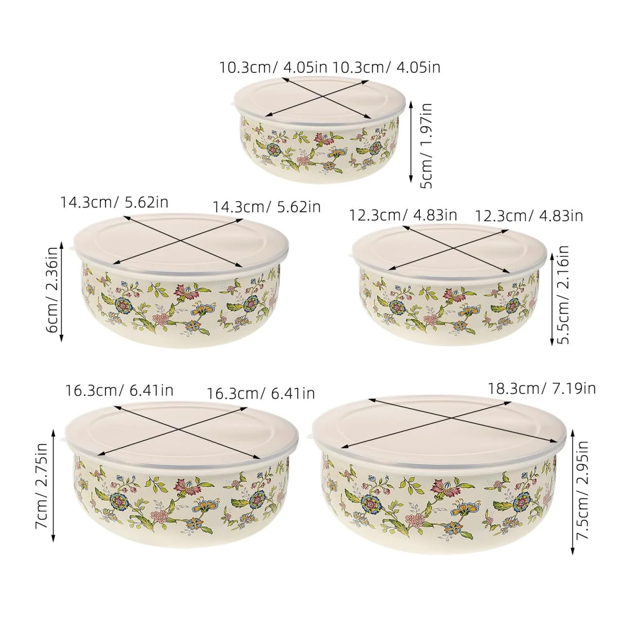 Enamel Bowls Set With Lids, 5-Piece Mixing Bowls For Storage
