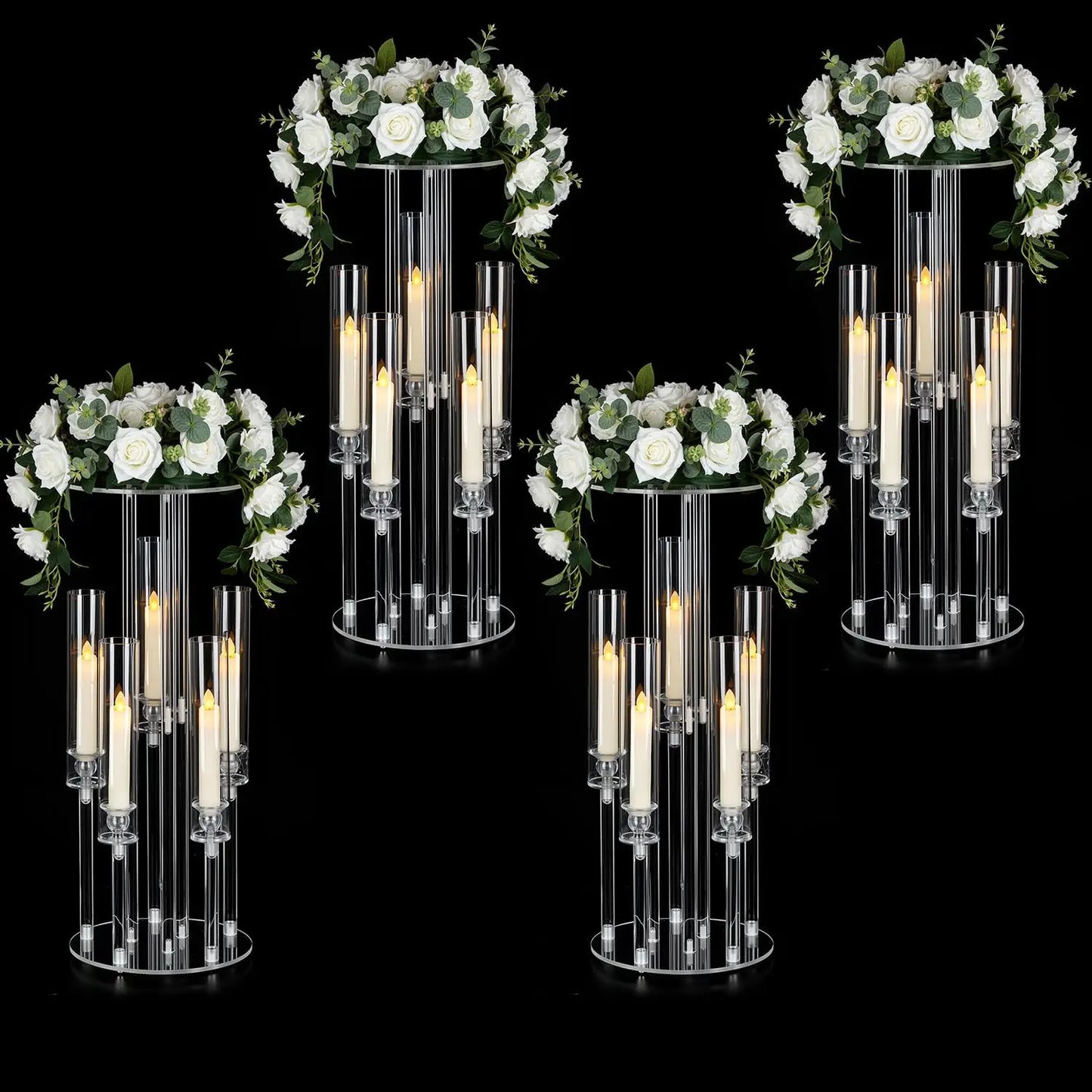 4 Piece Clear Acrylic Candelabra Centerpiece Stand for Weddings