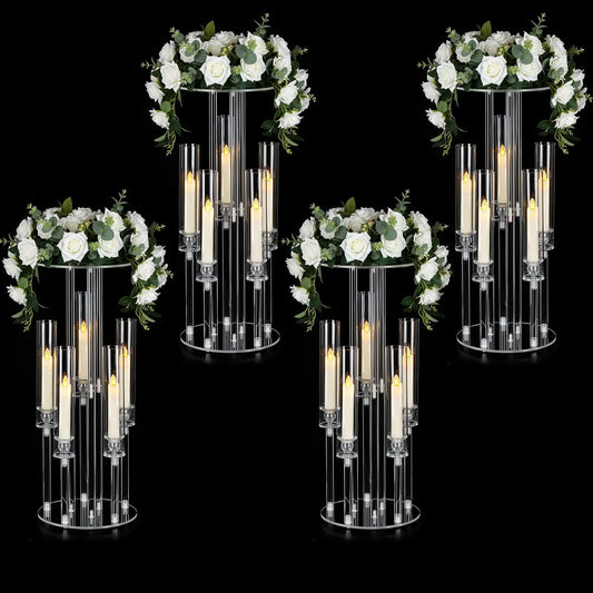 4 Piece Clear Acrylic Candelabra Centerpiece Stand for Weddings