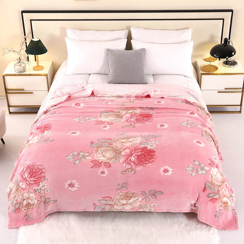 Floral Fleece Bedspread Blanket For Sofa Travel Shawl Home
