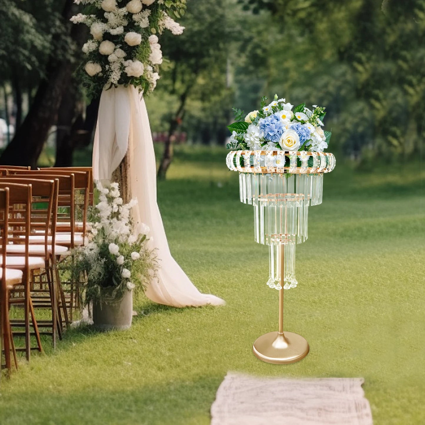 Bymaocar Gold Crystal 4 Tier Round Flower Stand Pedestal