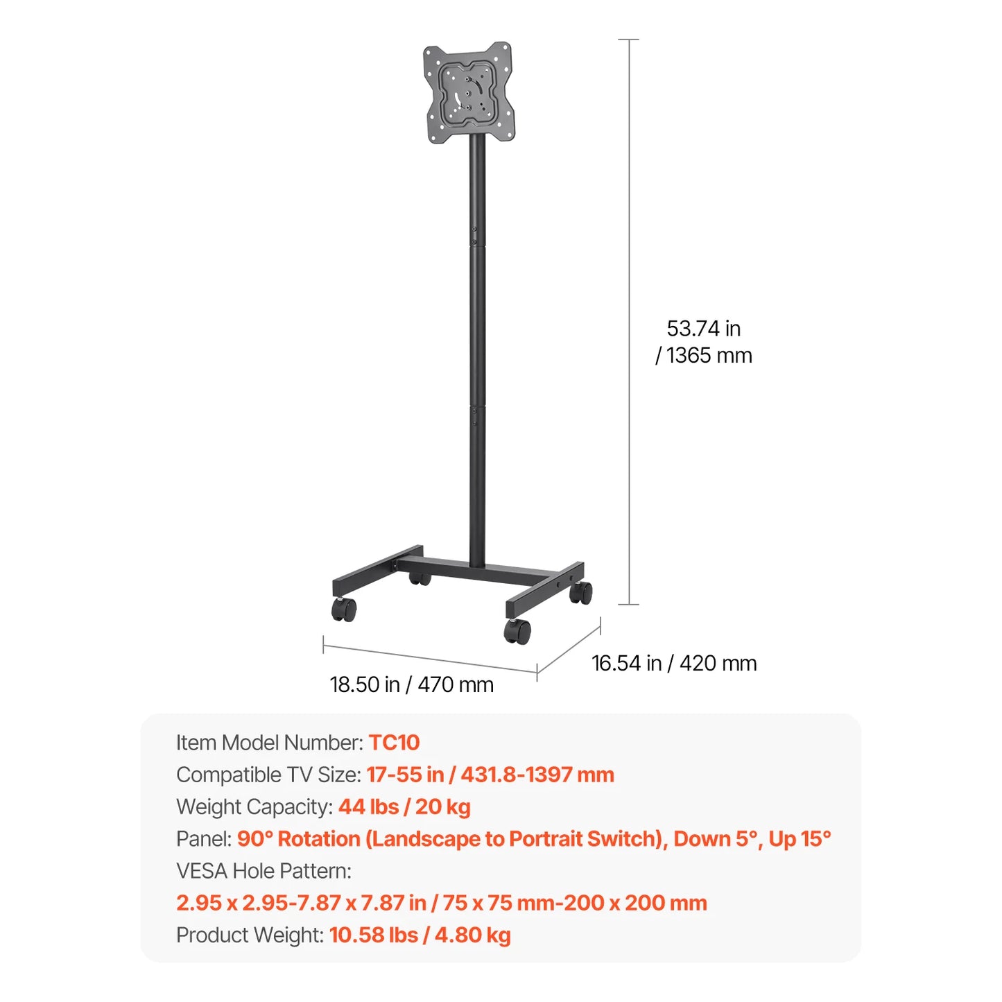 SucceBuy Rolling TV Stand With Wheels For Living Room Office