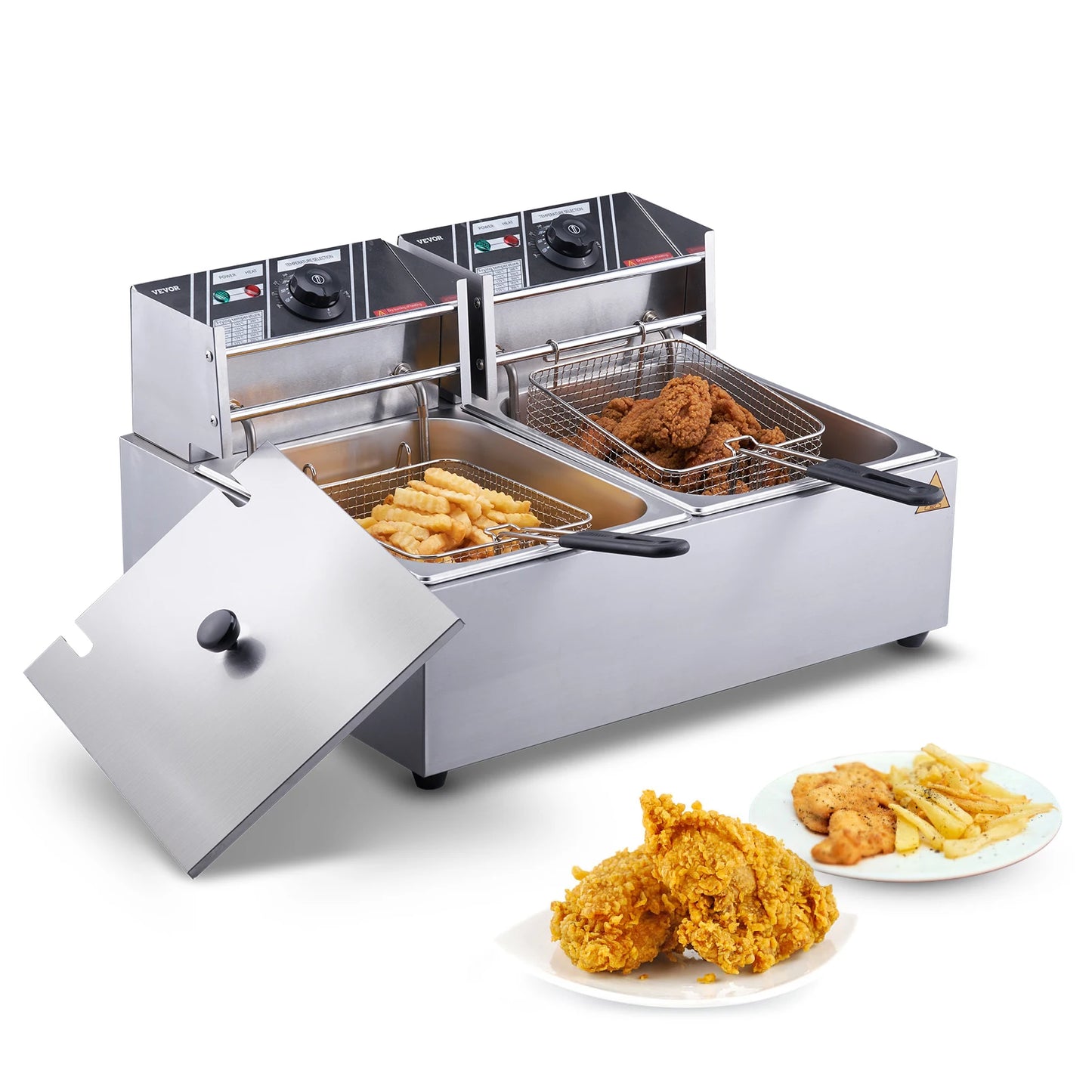 SucceBuy Twin Tank 12L Electric Deep Fryer Commercial Countertop