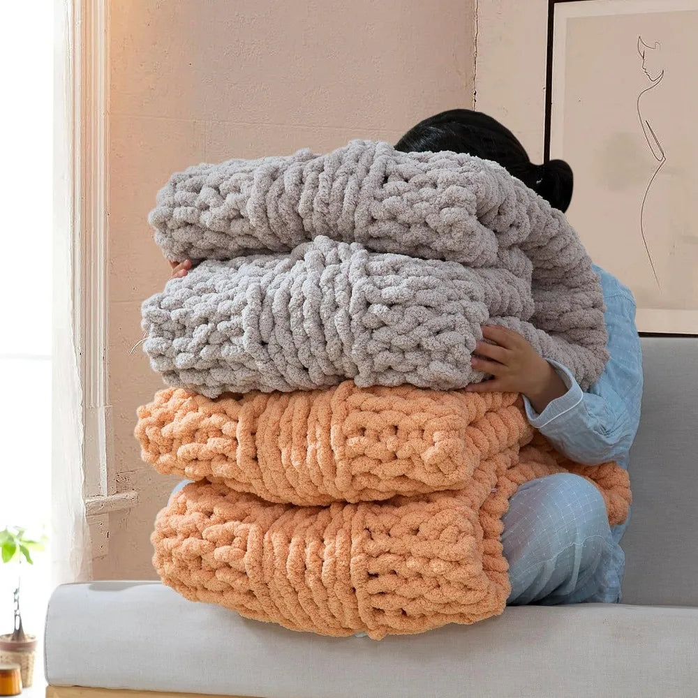 Chunky Knit Throw Blanket 100% Handmade Soft Cotton