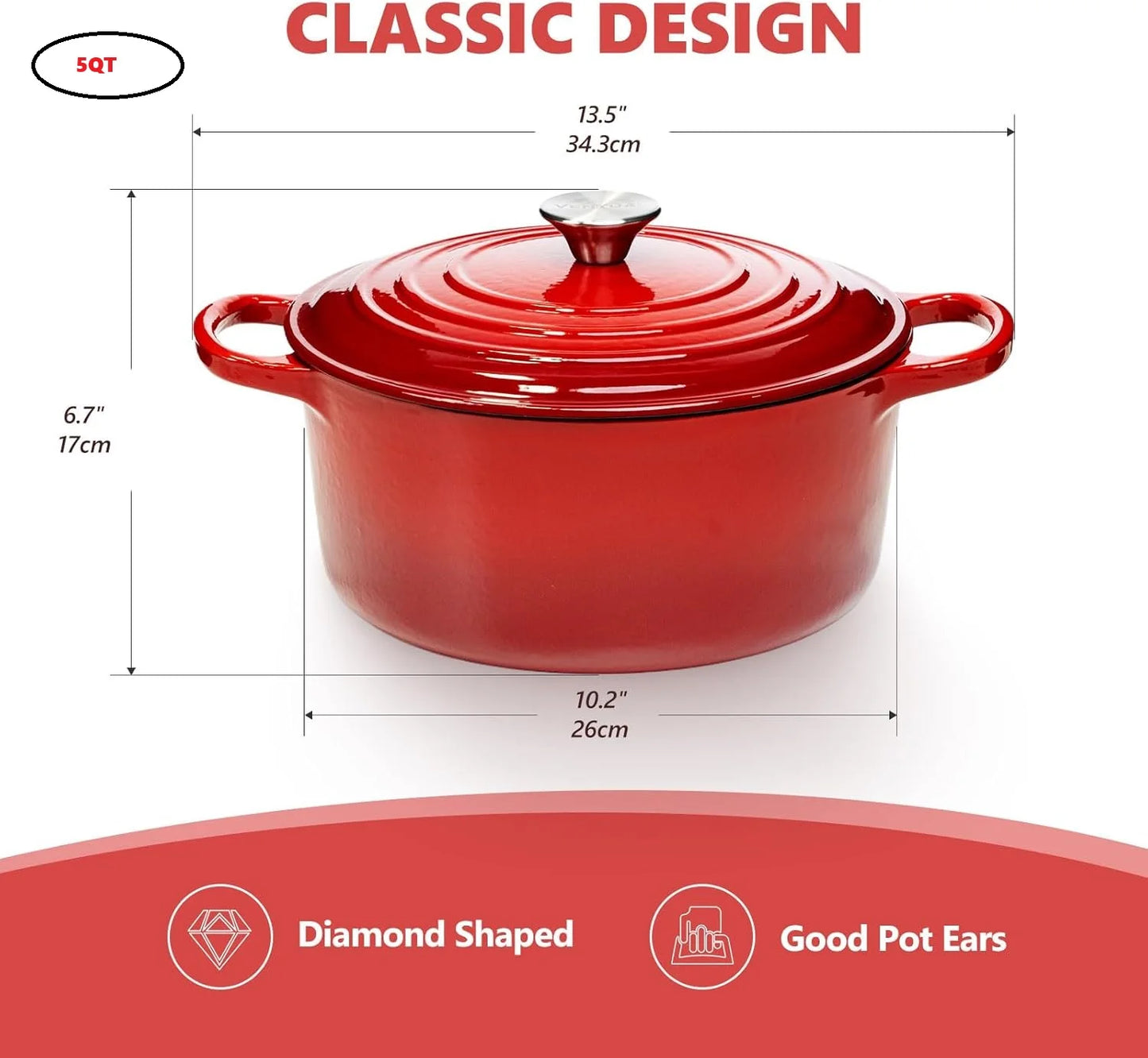 Enameled Cast Iron Dutch Oven With Lid And Dual Handles