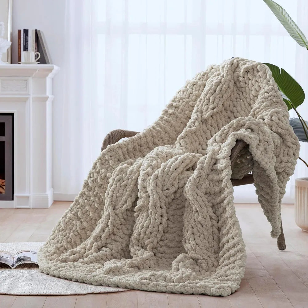 Chunky Knit Throw Blanket 100% Handmade Soft Cotton