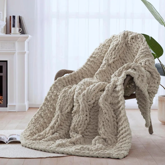 Chunky Knit Throw Blanket 100% Handmade Soft Cotton