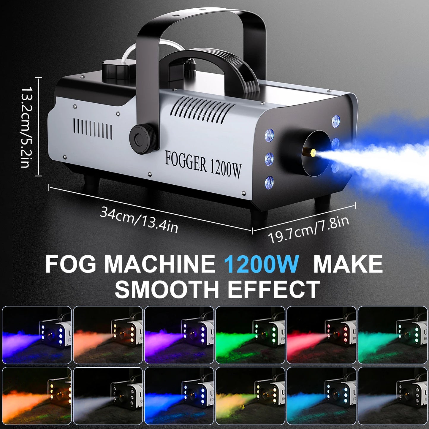 Rudderstar 1200W RGB LED Fog Machine With Remote Control