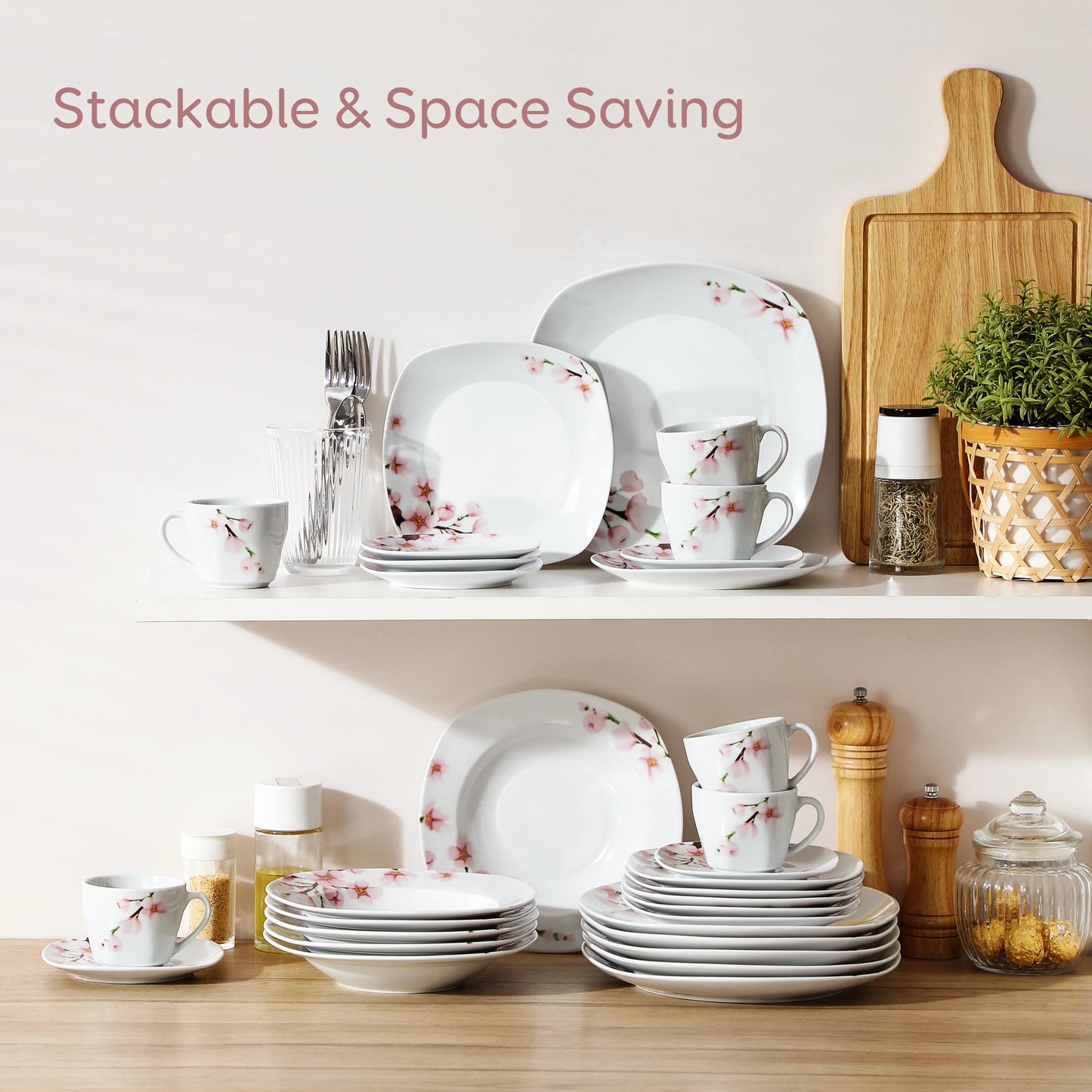 MALACASA 30-Piece Porcelain Dinnerware Set Floral Dinnerware Service For 6