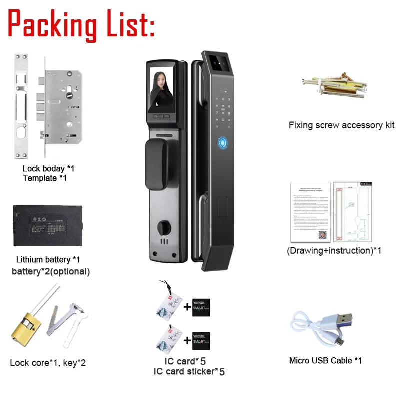 YKESDL 3D Face Recognition Fingerprint Door Lock With Camera