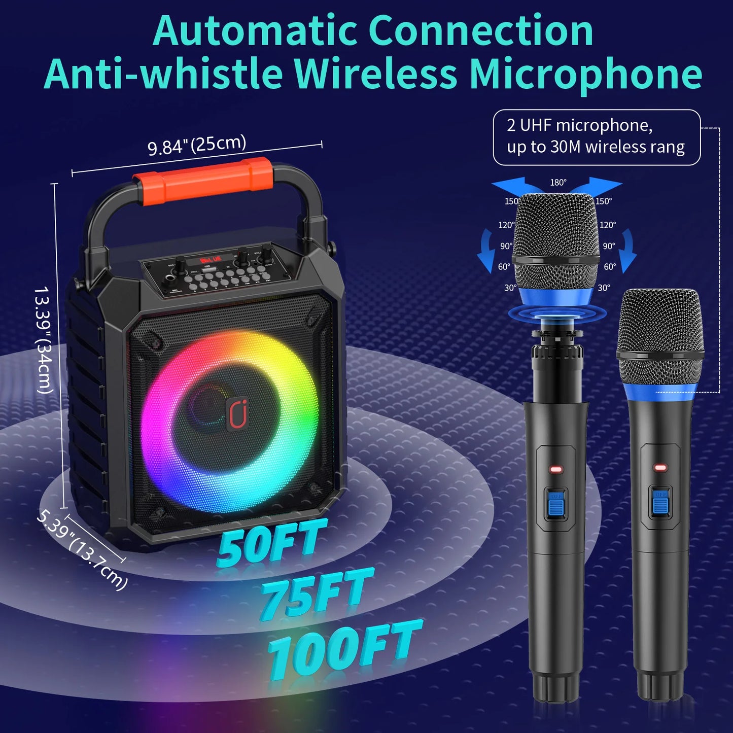 FanFun T17T Wireless Bluetooth Karaoke Speaker System With 2 Microphones