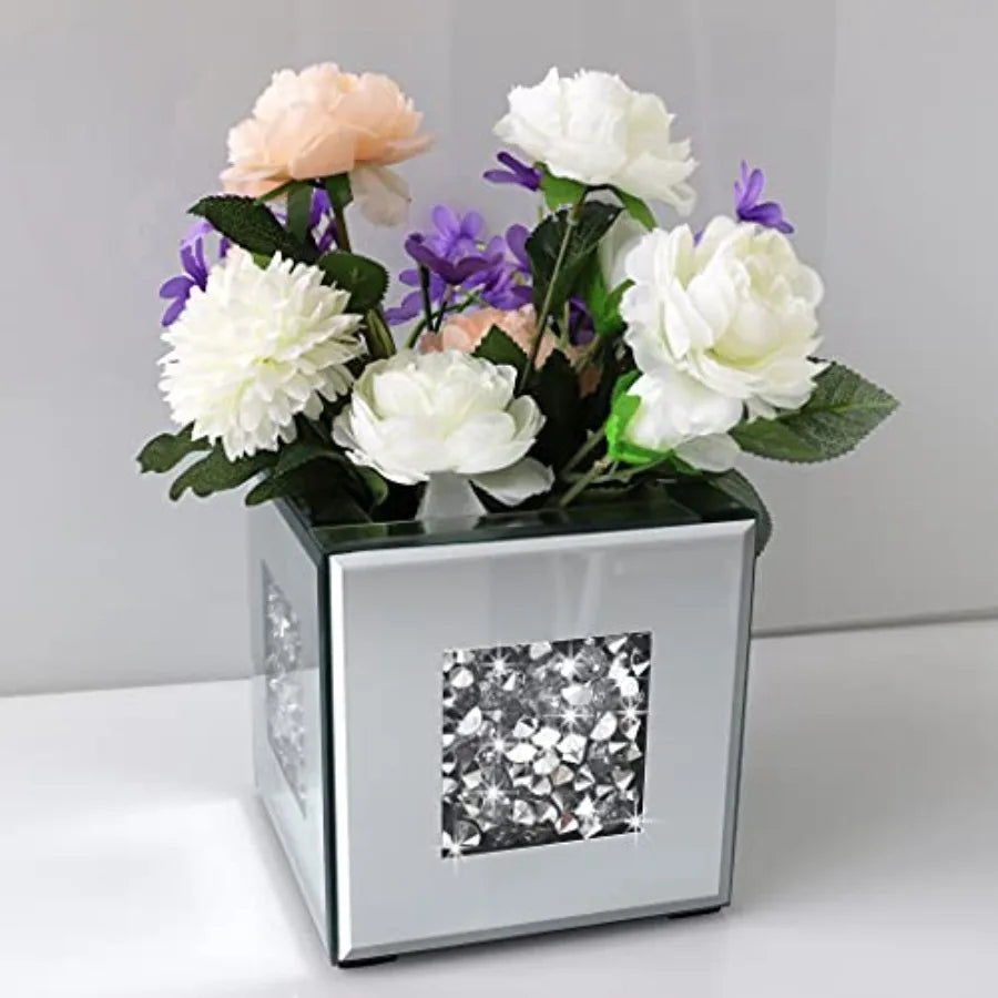 Crushed Diamond Mirrored Vase Decorative Crystal Glass Centerpiece