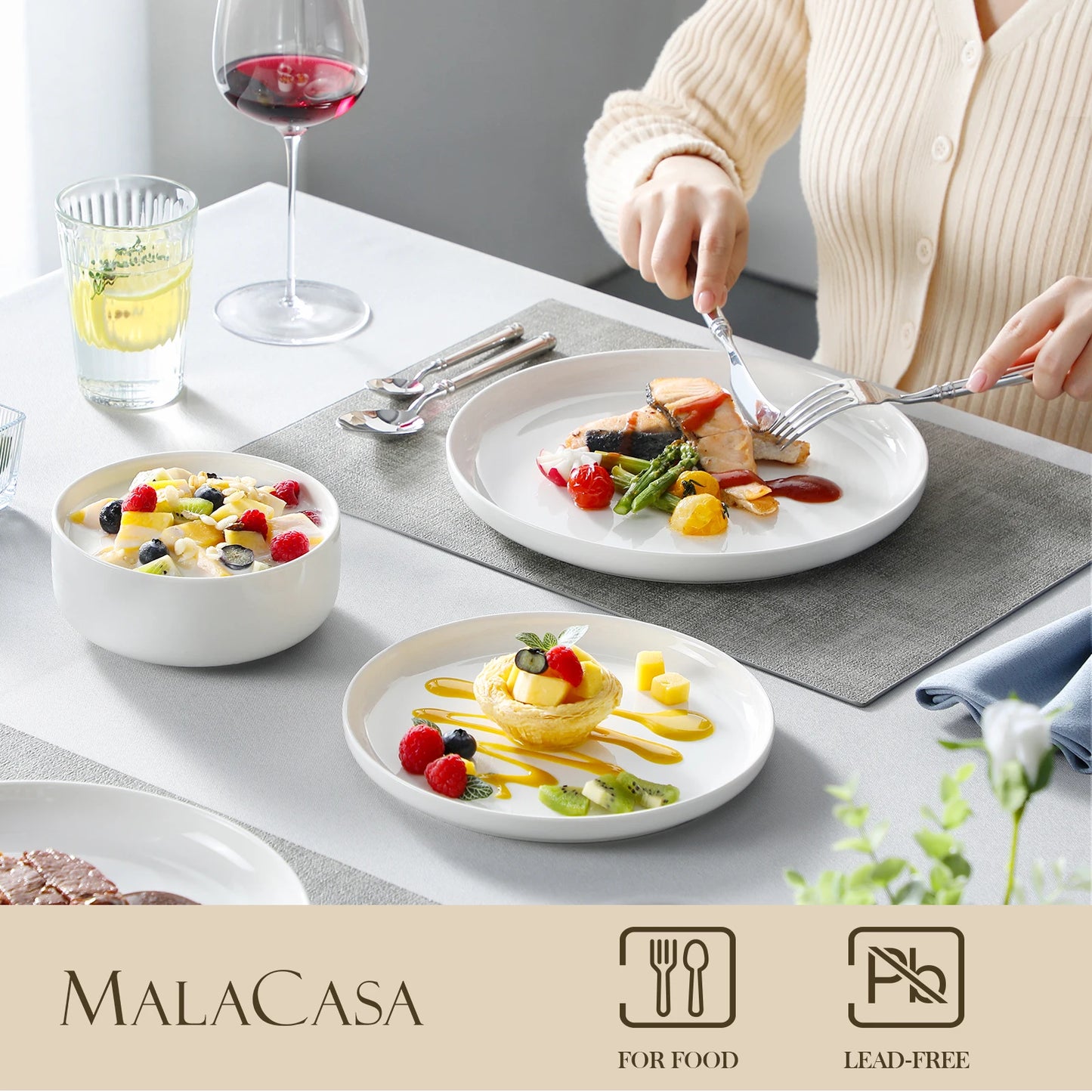 MALACASA Porcelain Dinnerware Set Elegant Everyday Tableware