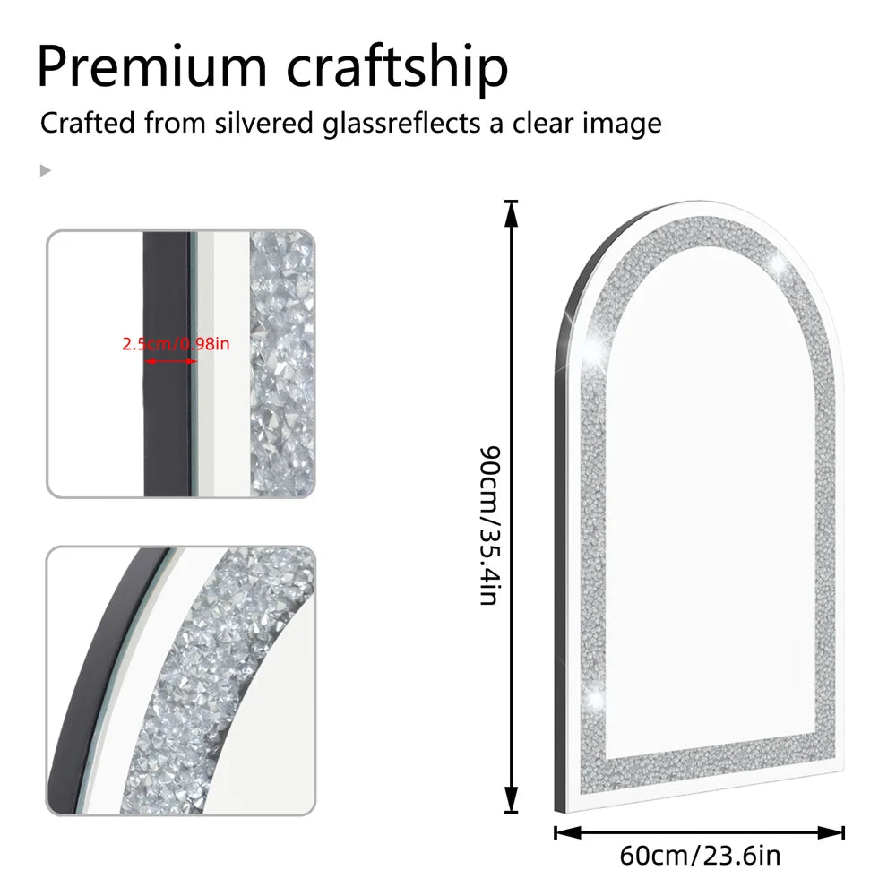 LUVODI Crushed Diamond Arch Wall Vanity Mirror Living Room Decor