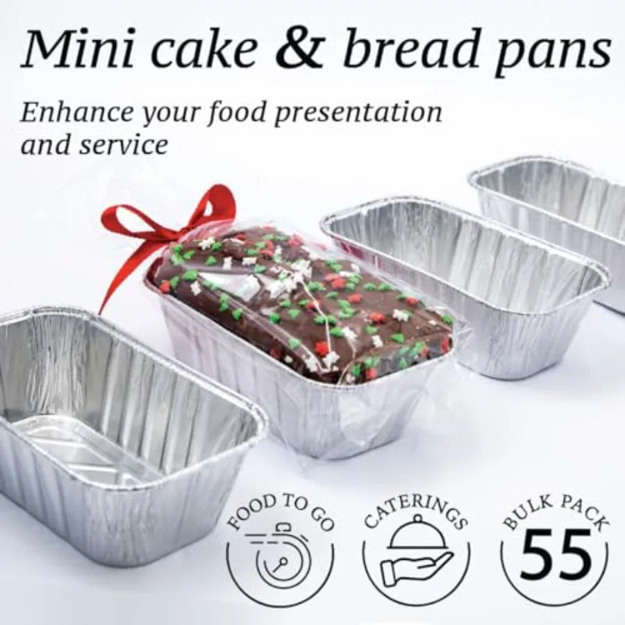 55 Pack Mini Foil Loaf Pans Disposable Aluminum Bakeware