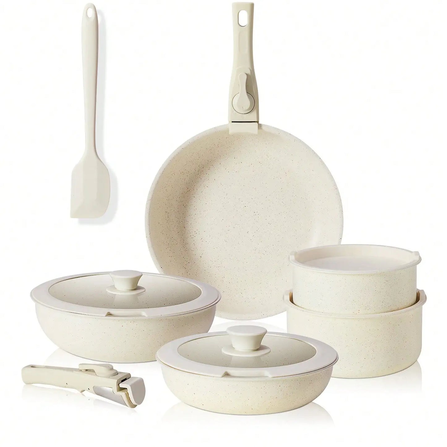 Pots And Pans Set Nonstick Cookware Granite Coating Induction Compatible