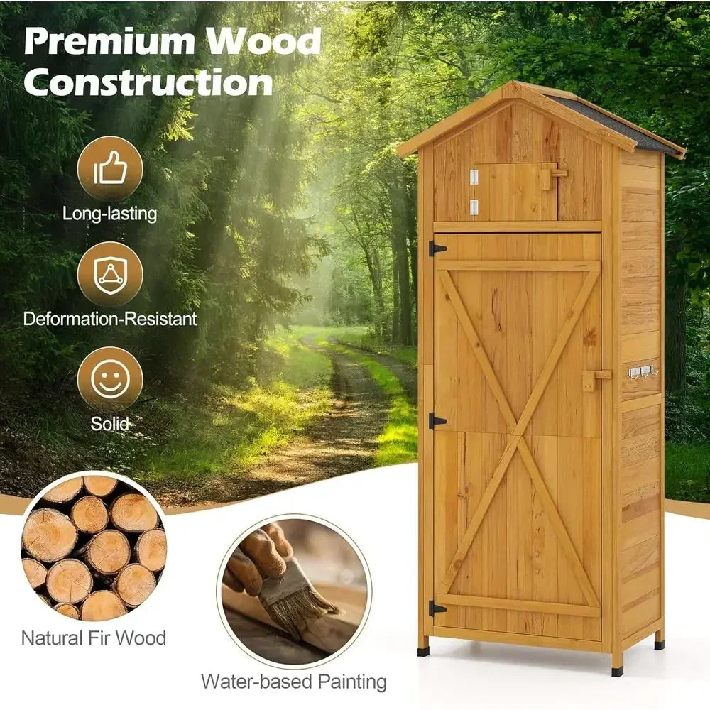 Outdoor Wooden Storage Shed With Folding Table And Removable Shelves