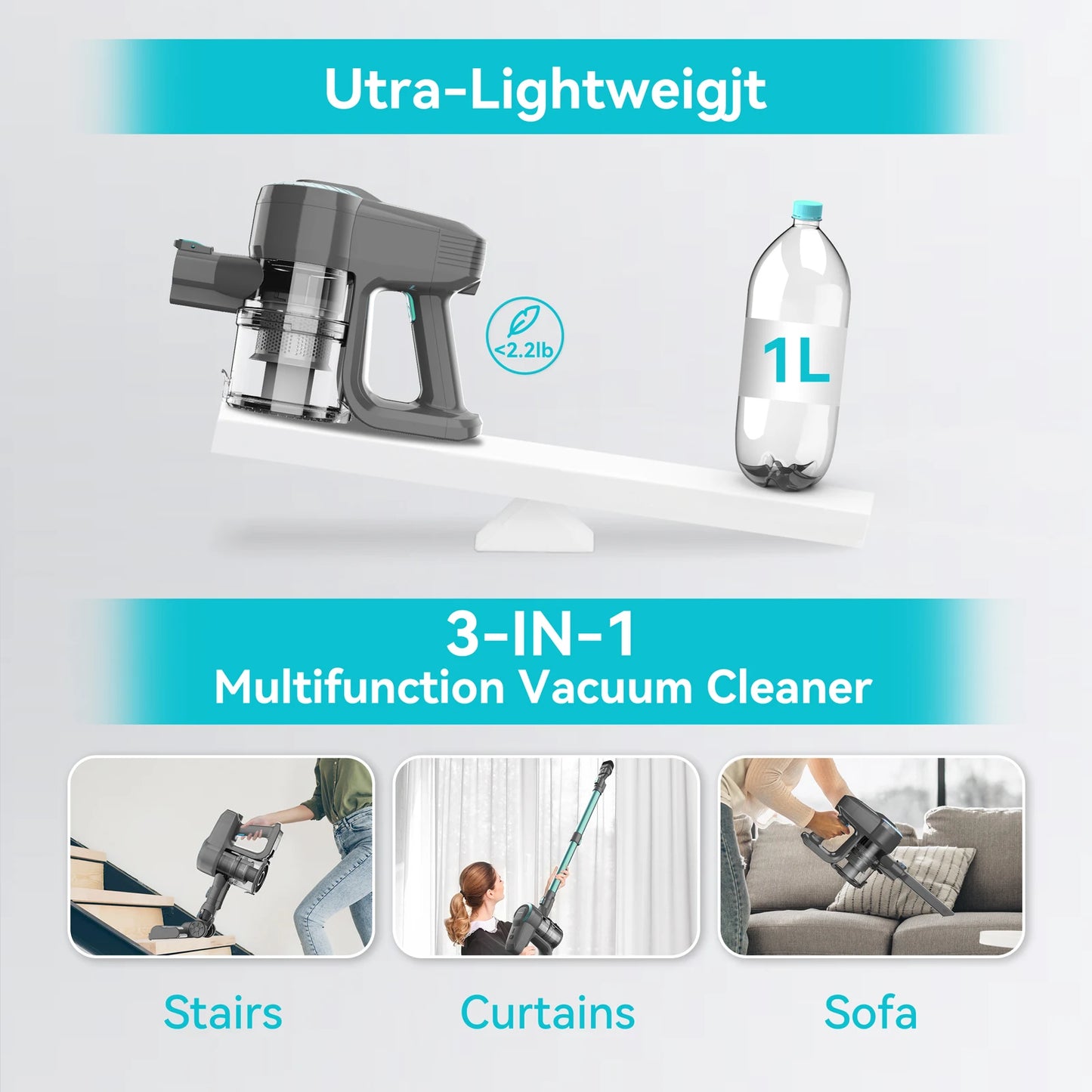 INSE Cordless Upright Vacuum Cleaner 20KPa Ultra Lightweight
