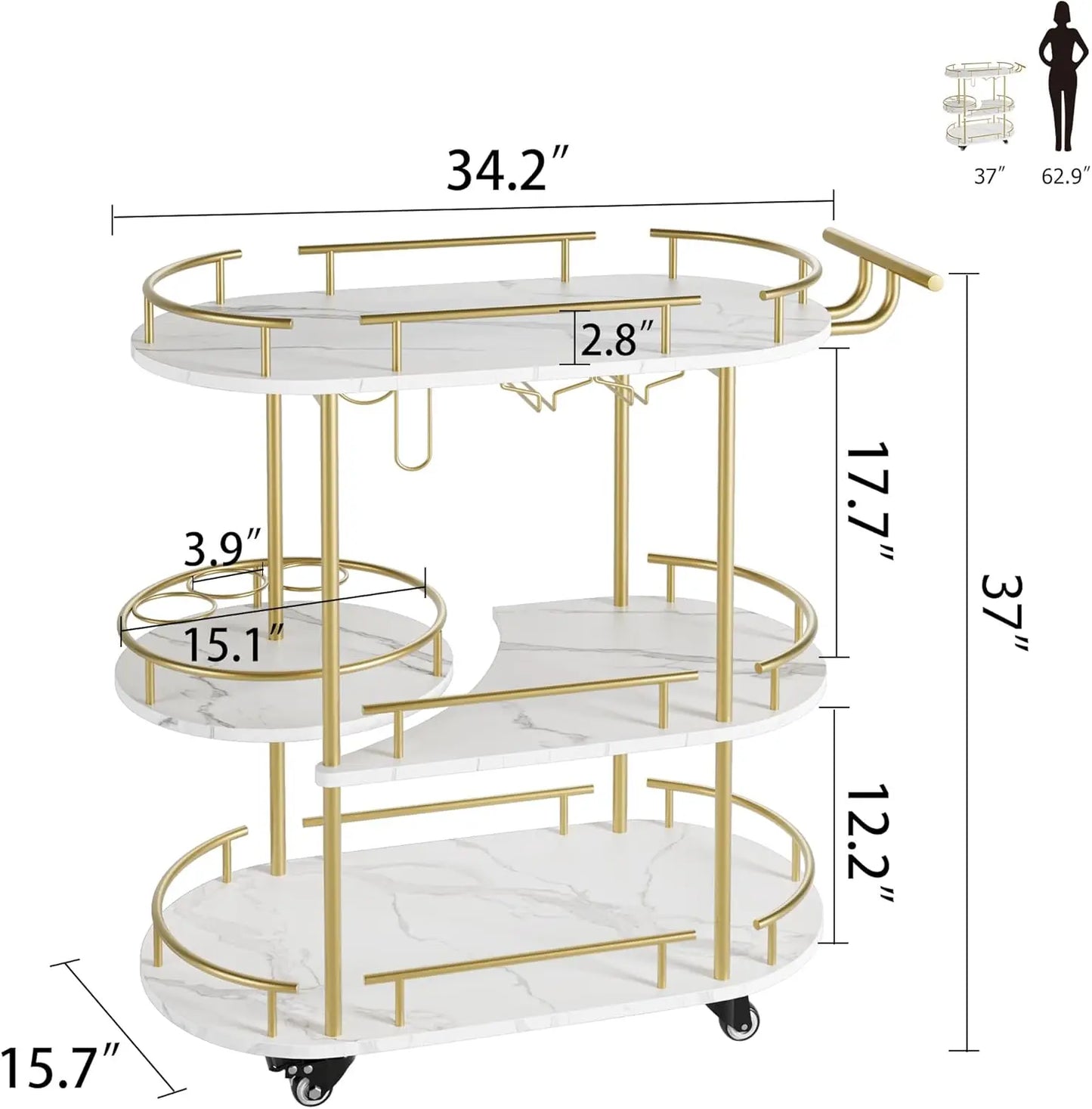 HobbyLane Bar Cart With 4-Tier Storage On Wheels For Entertaining