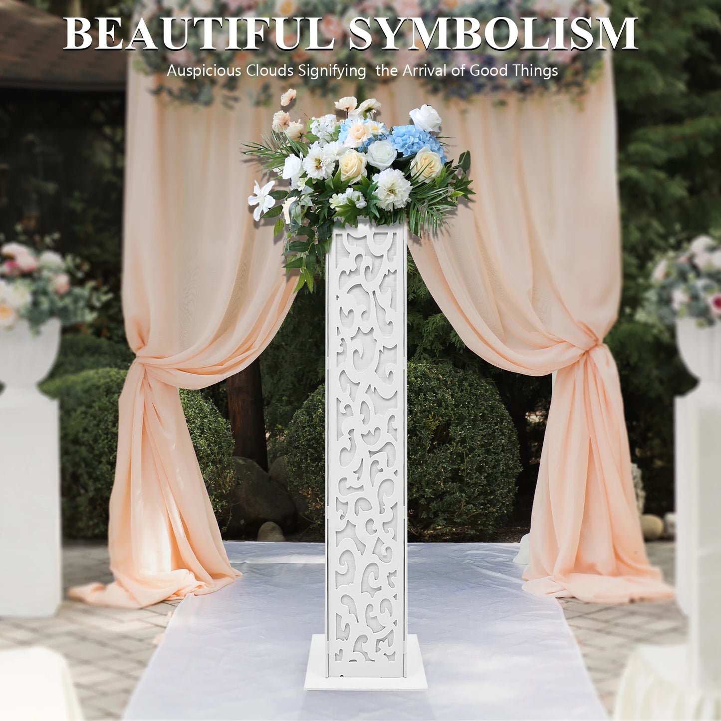 Wedding Flower Column Stand With LED Cloud Pattern Outdoor Decor