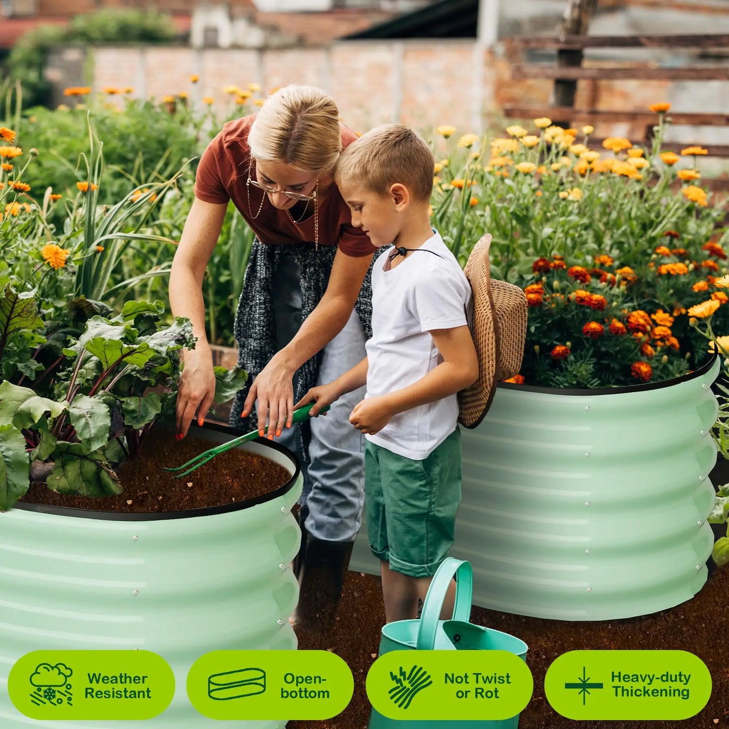HiMISS 2 Pack Oval Galvanized Steel Raised Garden Bed