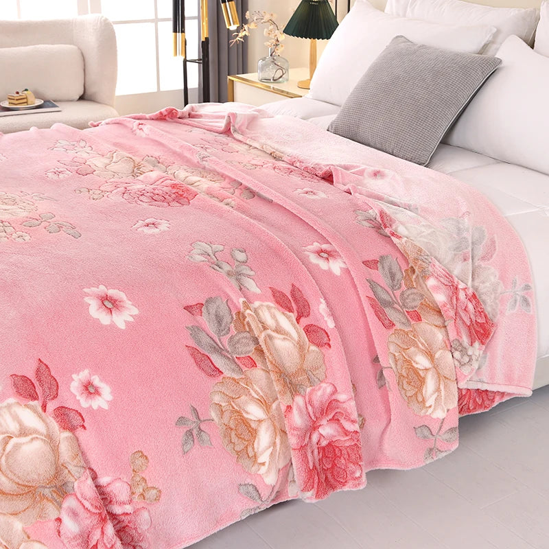 Floral Fleece Bedspread Blanket For Sofa Travel Shawl Home