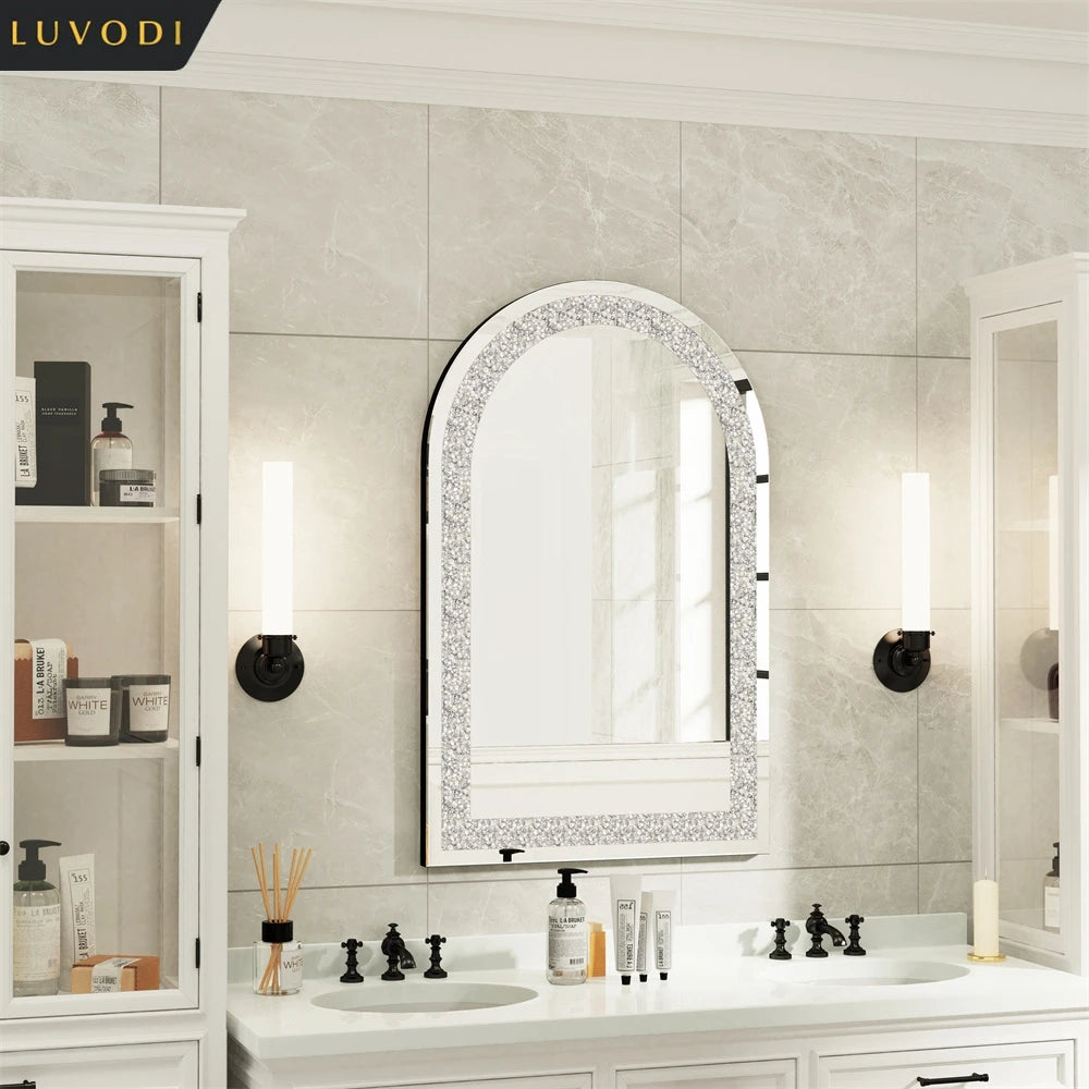 LUVODI Crushed Diamond Arch Wall Vanity Mirror Living Room Decor