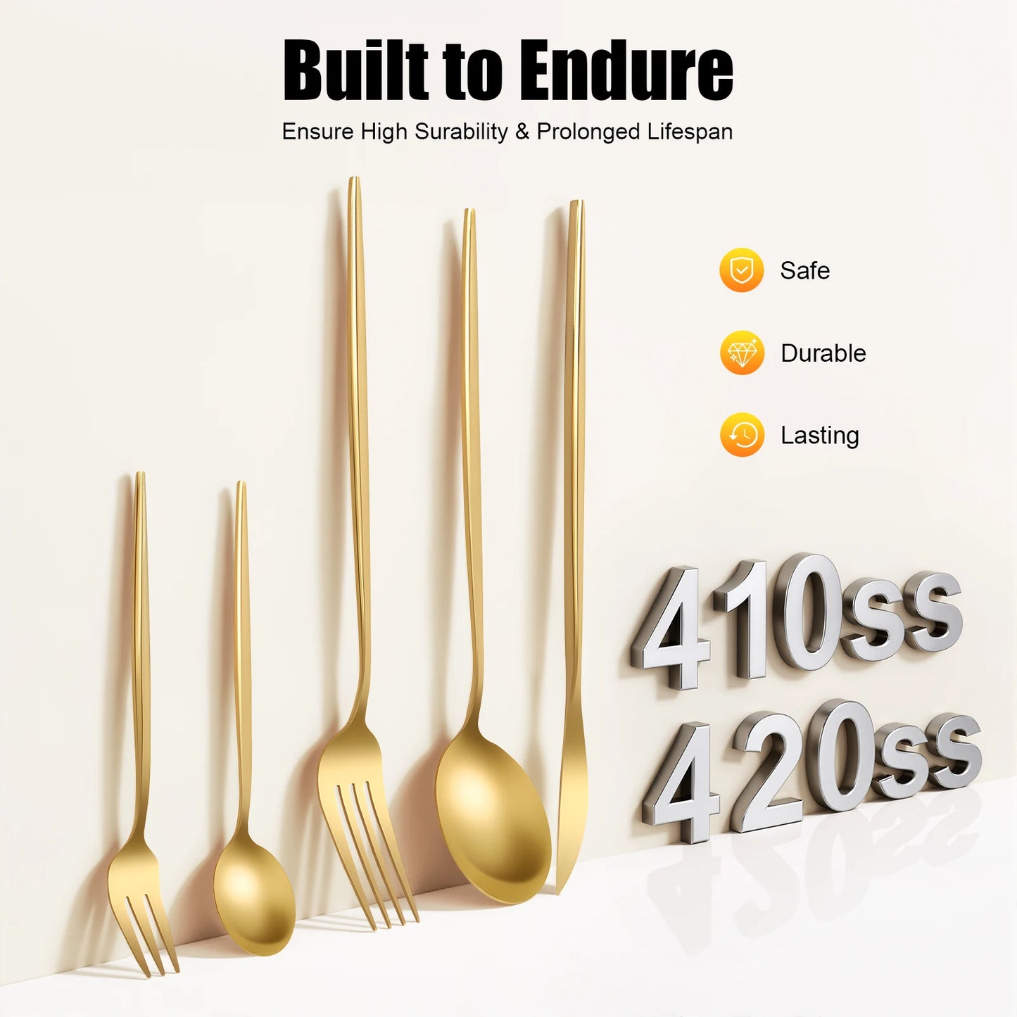 Titanium-Plated Stainless Steel Flatware Set For Weddings Dishwasher Safe