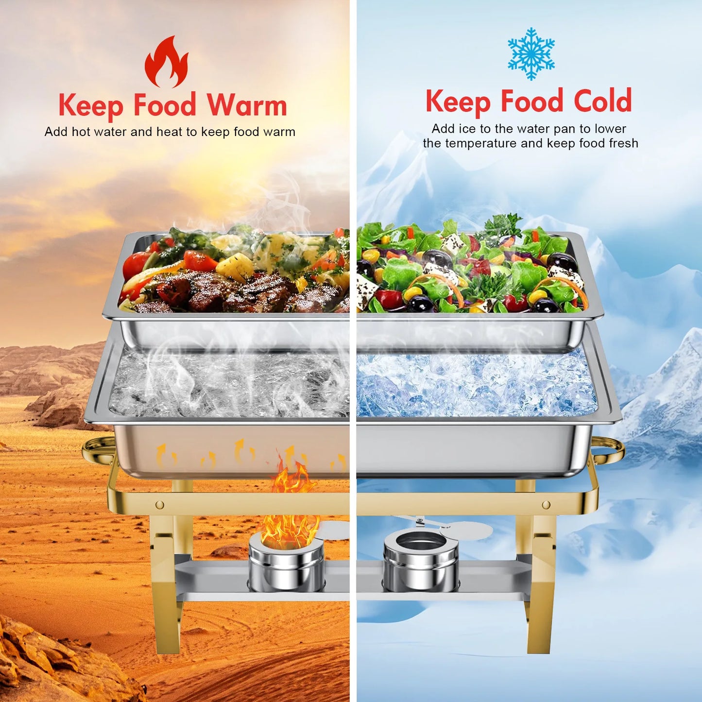 Two To Four Pack Rectangular Stainless Steel Chafing Dishes Set