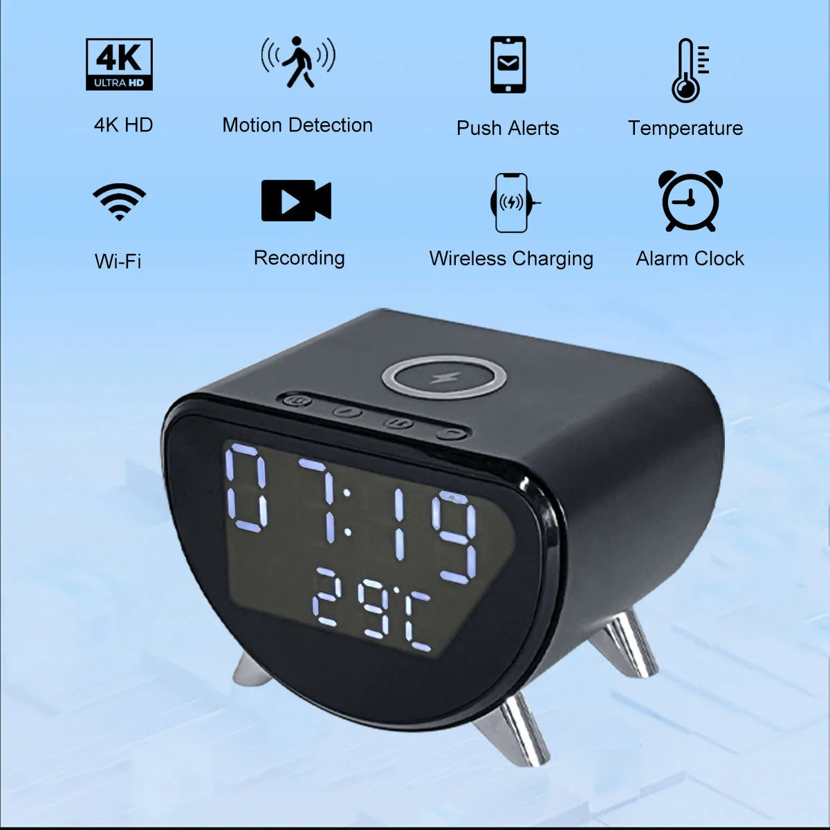 Ouvis 4K WiFi Clock Camera With Wireless Charging App Control