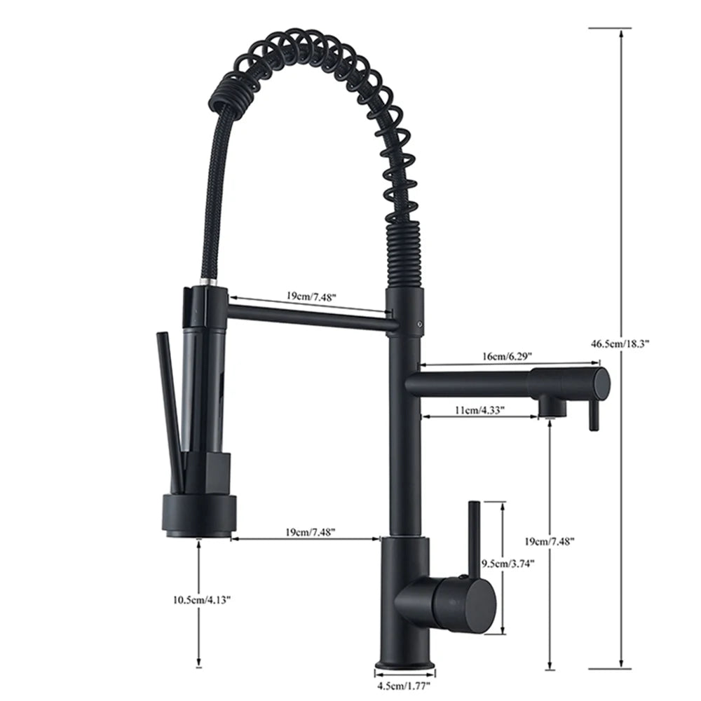 MYQualife Brass Pull Down Kitchen Sink Faucet With Dual Spout