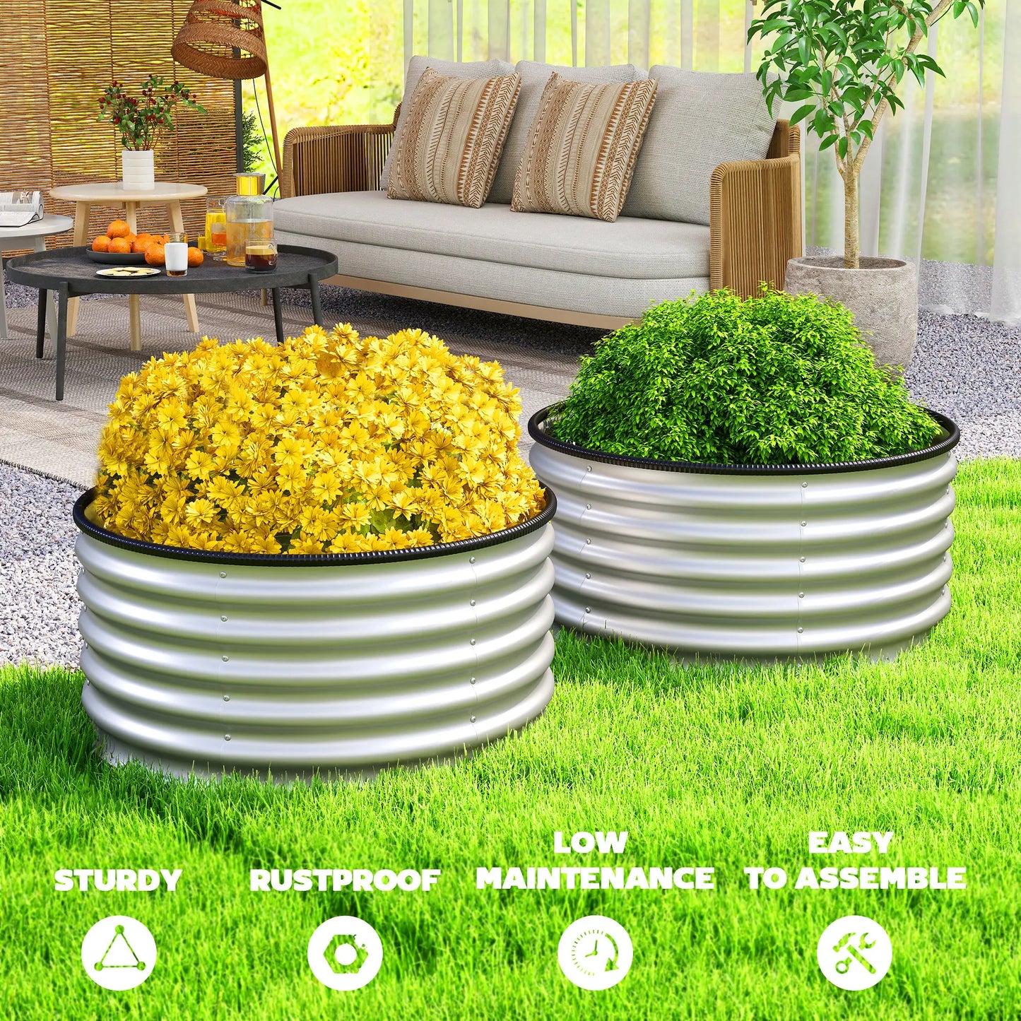 Raised Garden Bed Set Of 2 Galvanized Planter Boxes
