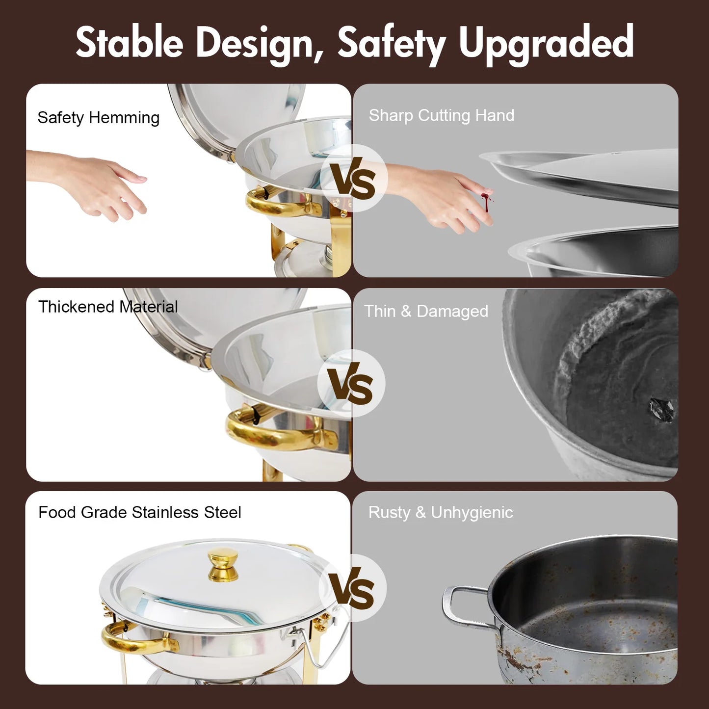 Stainless Steel Chafing Dish Buffet Set With Half Gold Plating