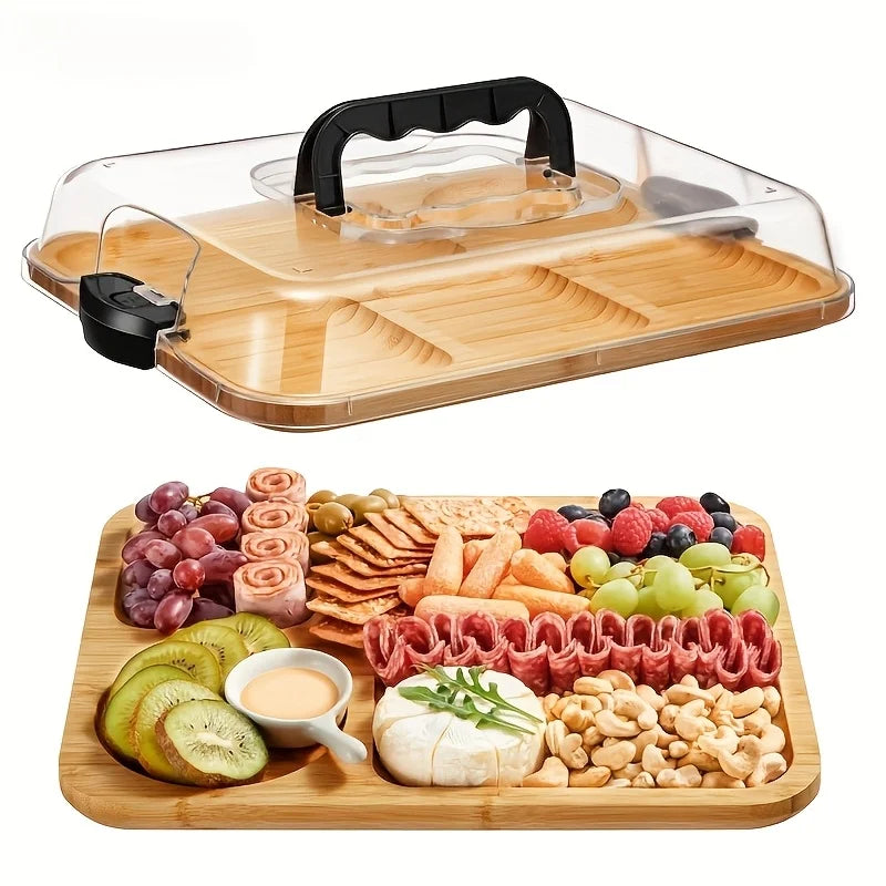 Vancasso Bamboo Cheese Tray With Transparent Acrylic Lid