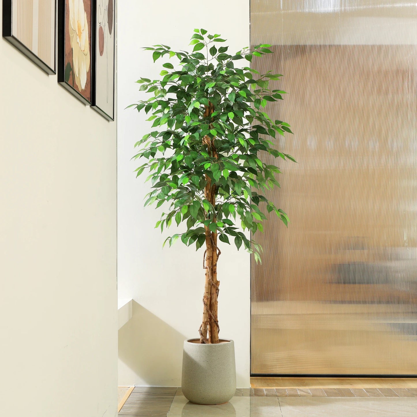 KAZEILA Artificial Ficus Tree With Silk Leaves In Nursery Pot