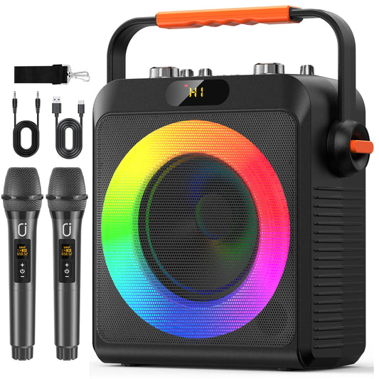 FanFun 2 Wireless Microphones Karaoke Machine With Treble Bass Adjustment