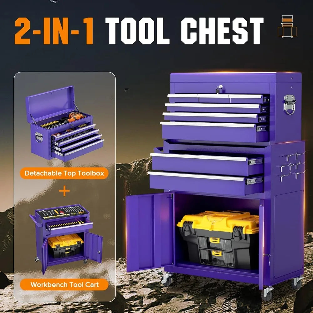 Lockable Rolling Steel Tool Chest and Cabinet Combo Garage Storage