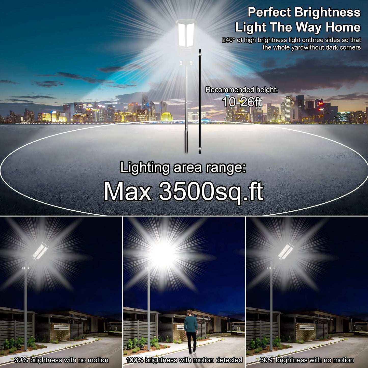 2-Pack 9000W Solar Street Light IP65 Dusk-To-Dawn Motion Sensor
