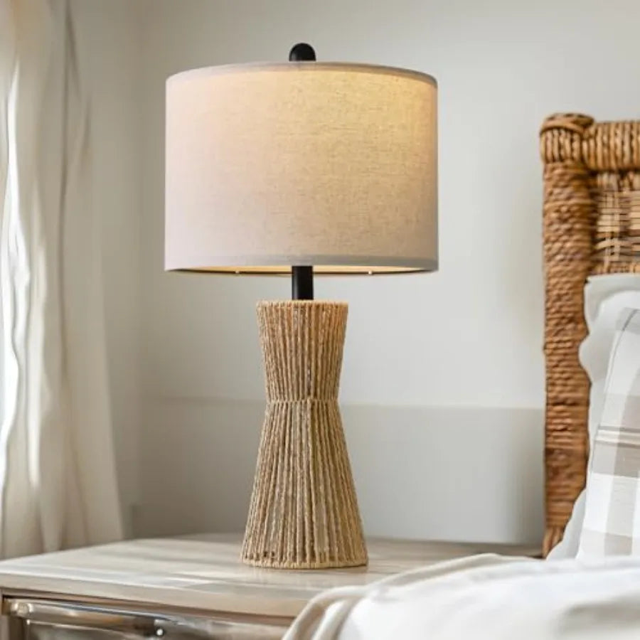 Boho Rattan Table Lamps Set Of Two For Living Room