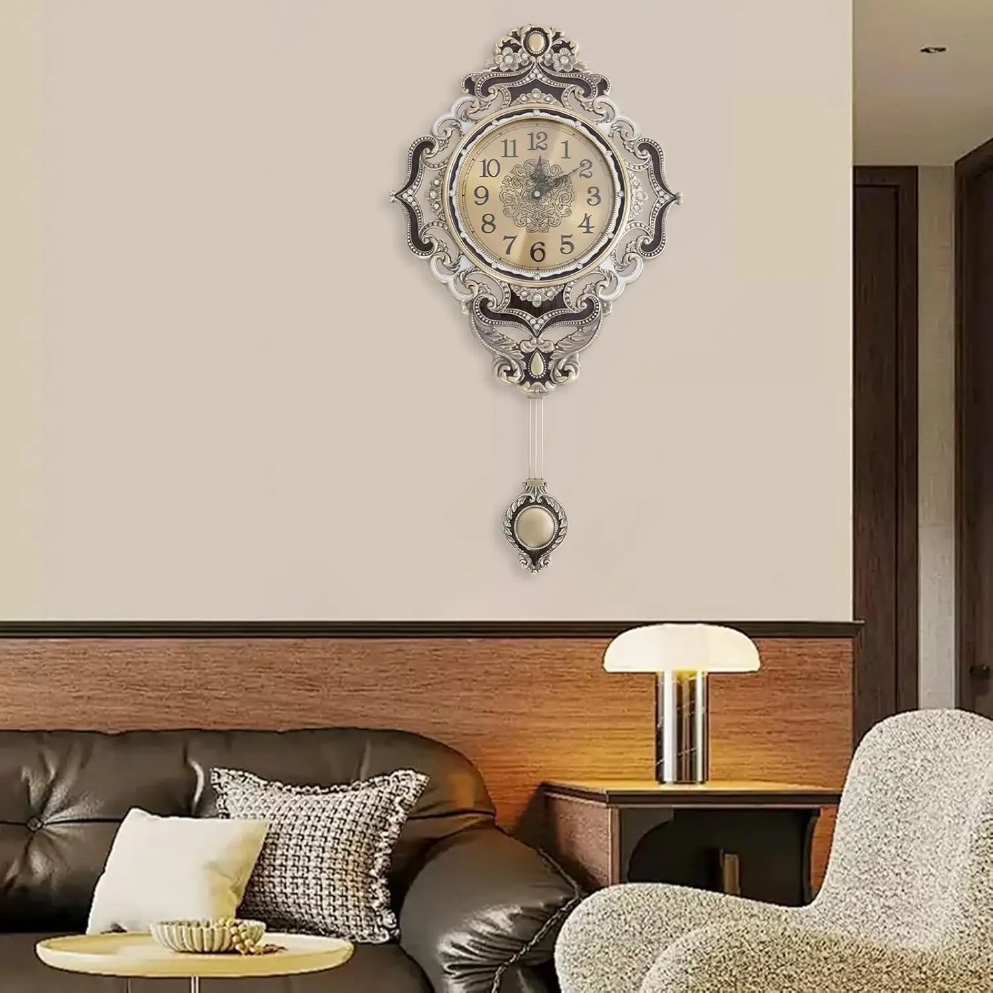 Retro Pendulum Wall Clock European Style Metal Silent Clock