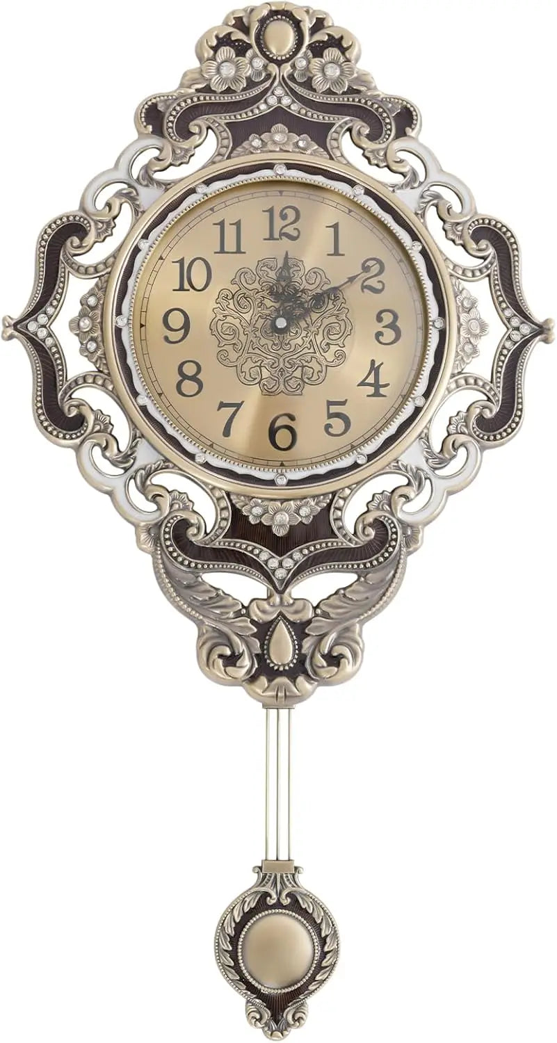 Retro Pendulum Wall Clock European Style Metal Silent Clock