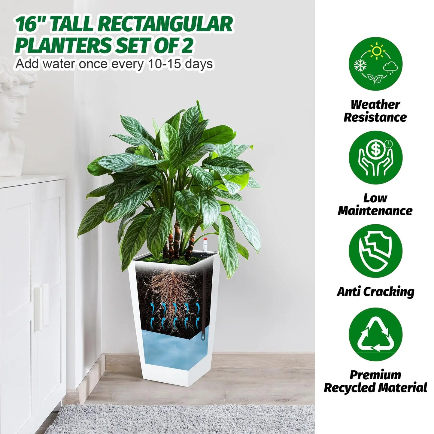 HiMISS Self Watering Planters Set Of 2 For Front Porch