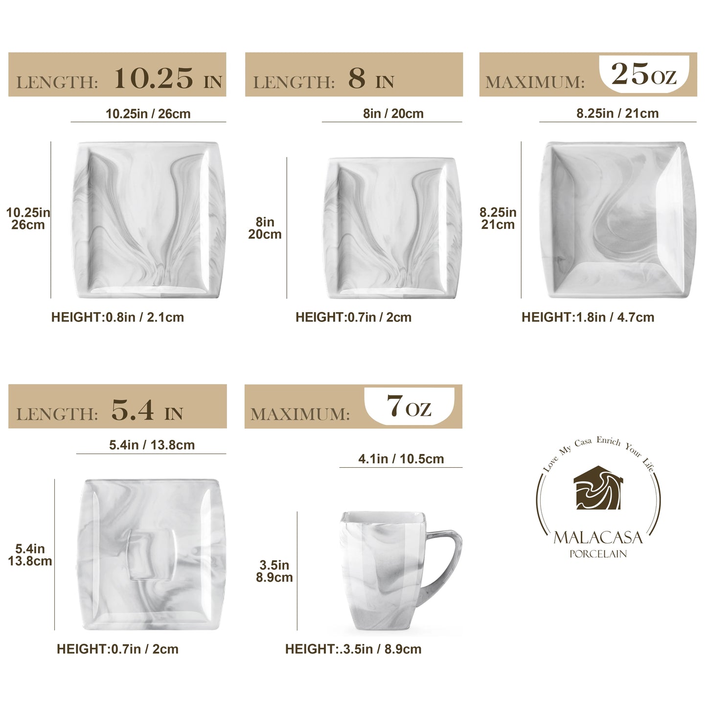 MALACASA Porcelain Dinnerware Set For 12 Service Plates Bowls