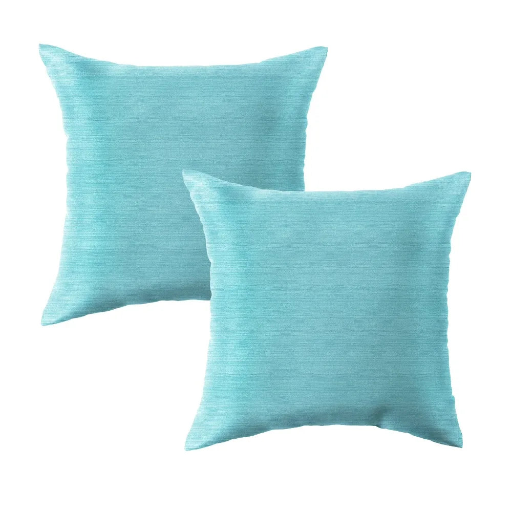 Solid Aqua Blue Textured Outdoor Square Throw Pillow