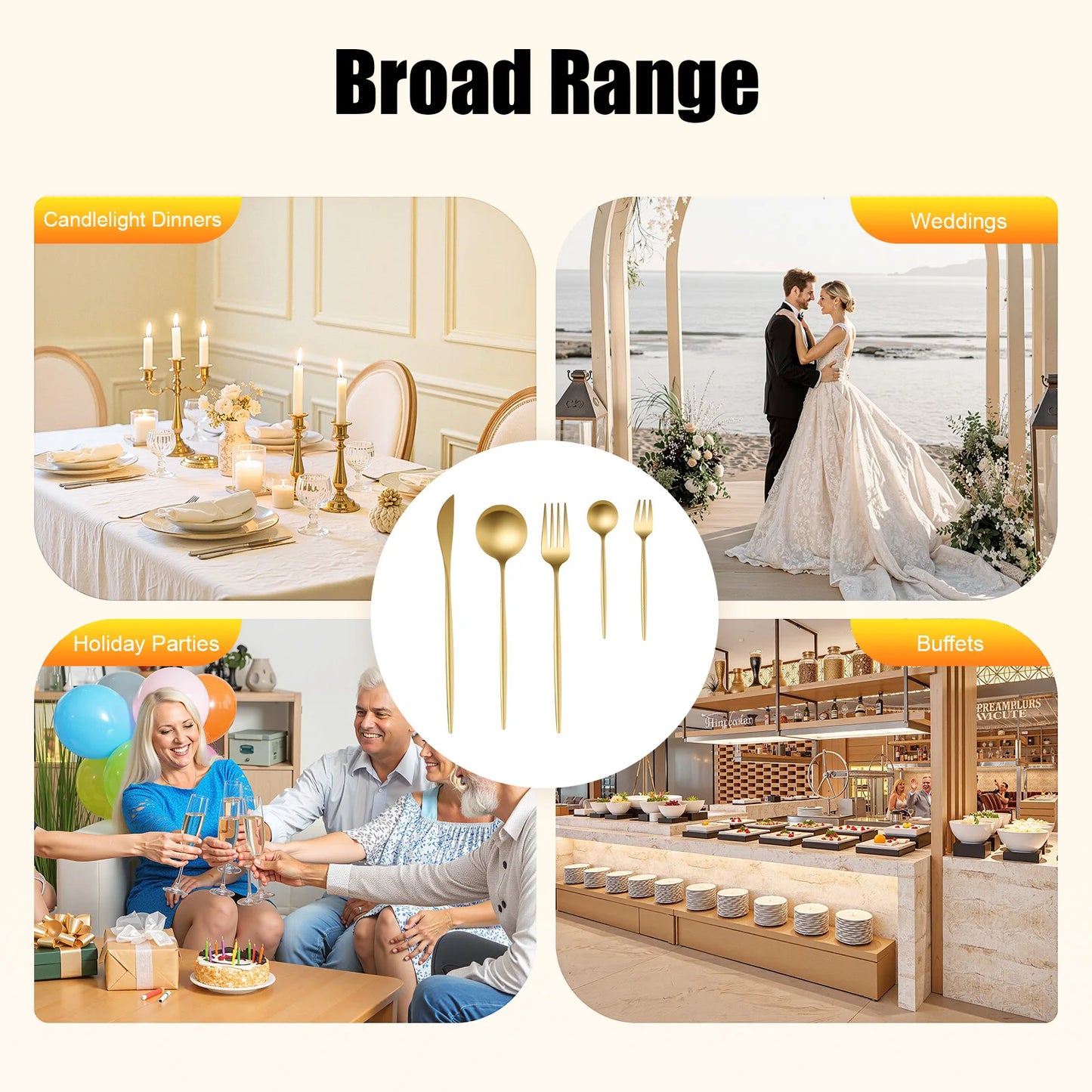 Titanium-Plated Stainless Steel Flatware Set For Weddings Dishwasher Safe