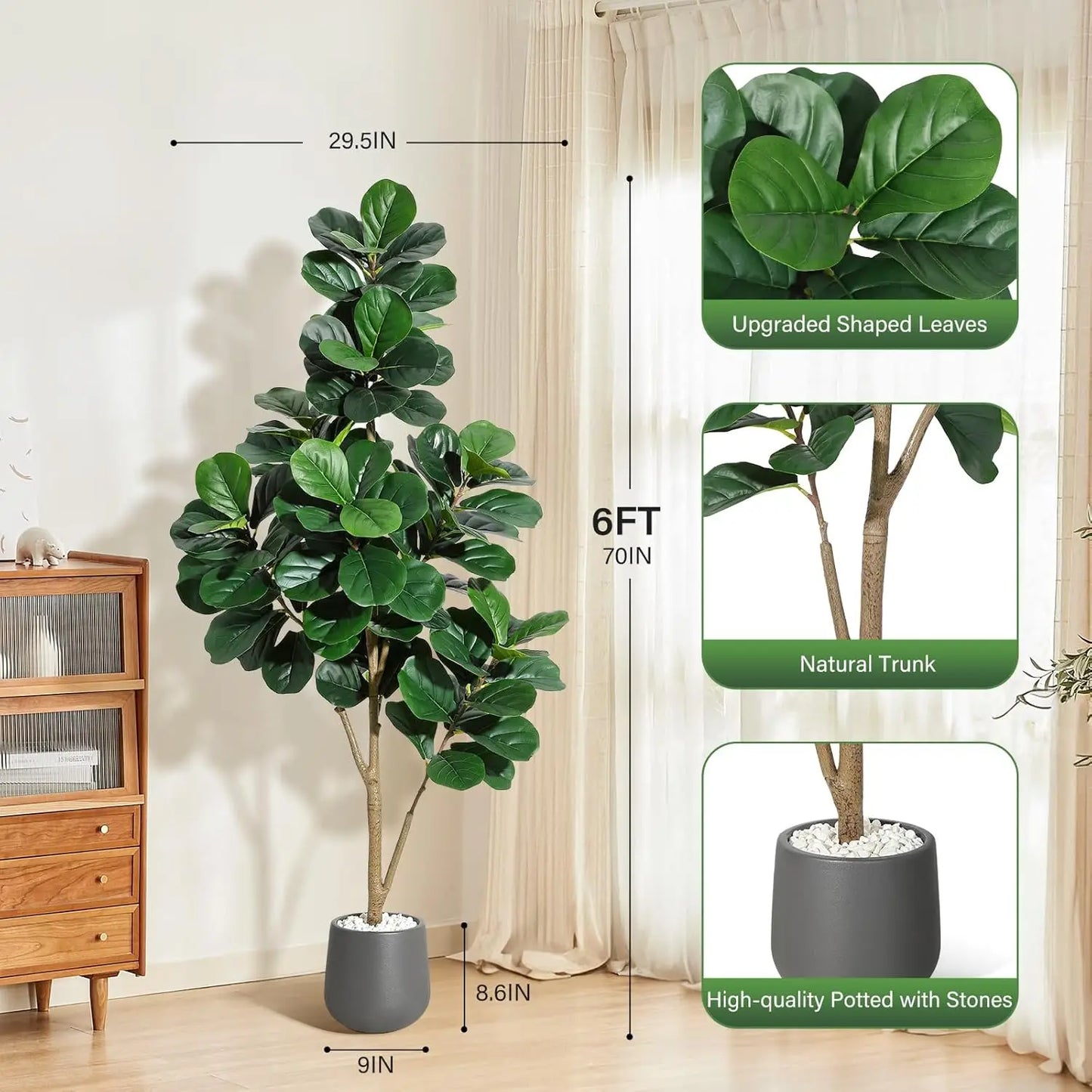 HiMISS Fiddle Leaf Fig Artificial Tree With White Planter Pot