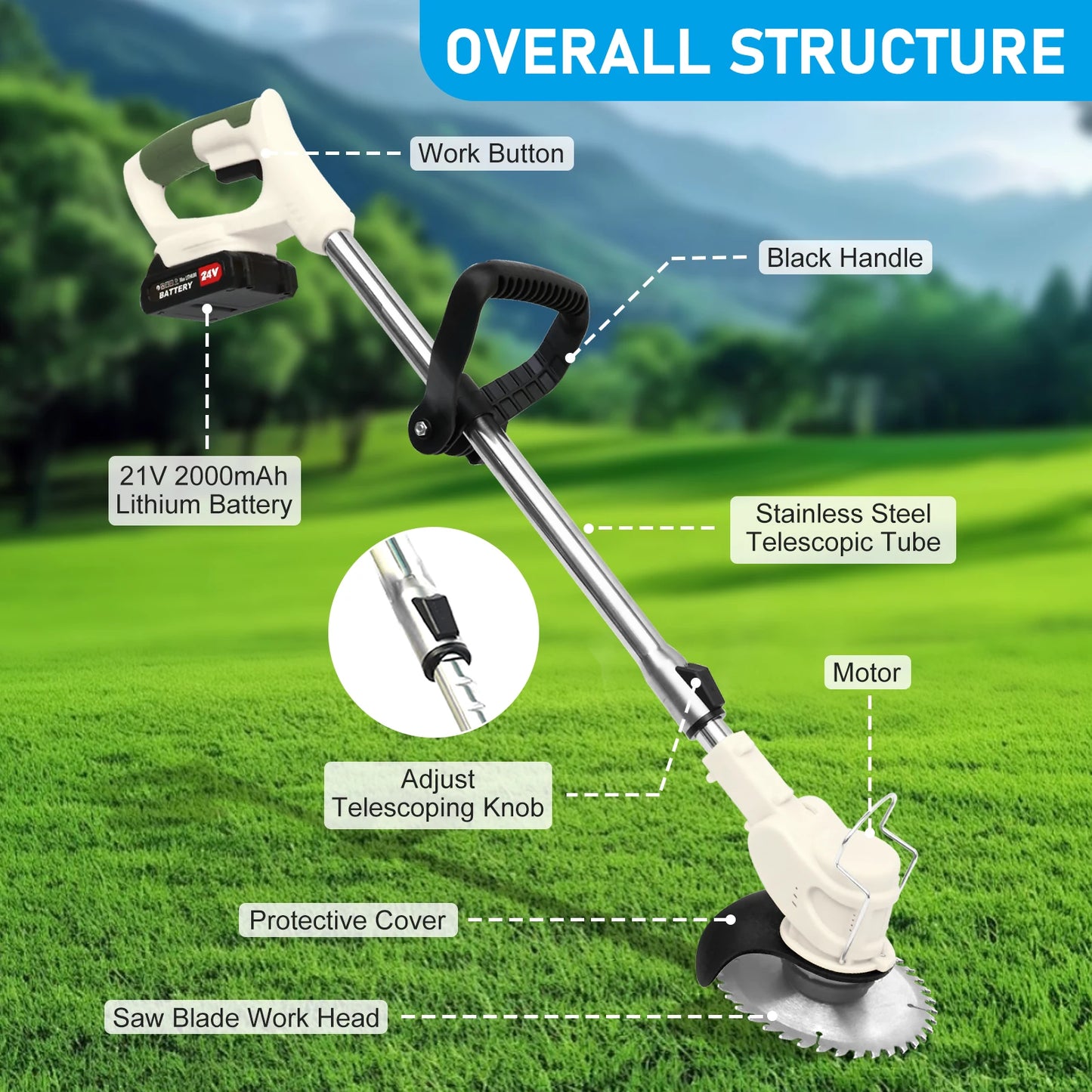 21V Cordless Grass Trimmer 3in1 Edger Mower With Batteries